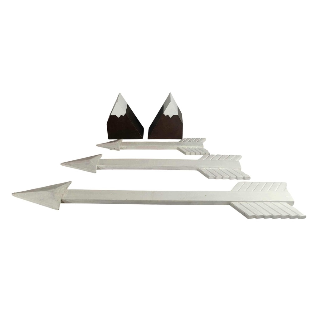 Cloud Island Mountain Bookends & Wood Arrows White Brown Nursery Decor Set